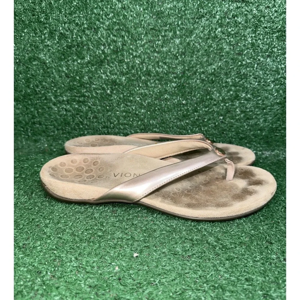 VIONIC Womens 9 Rest Bella II Flip Flops Brown Sandals Bronze Strap Thong Slides
